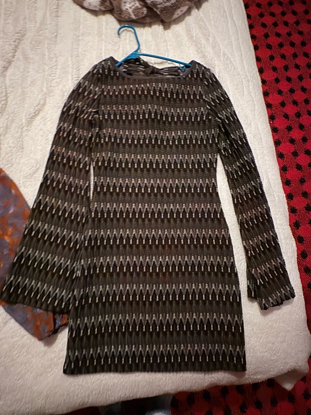 12th Tribe Olive Green Patterned Long-Sleeve Knit Dress